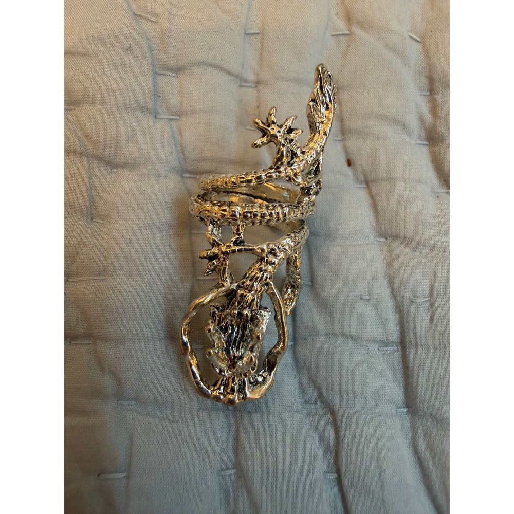 Silver Dragon Full Finger Armor Ring Gothic Punk Statement Jewelry